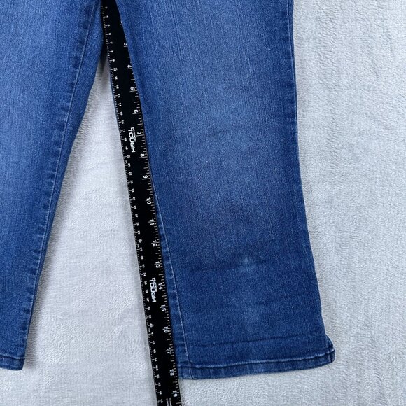 NYDJ Crop Jeans Womens Size 4P Mid Rise Medium Wash Ankle Slit Blue - Picture 8 of 12